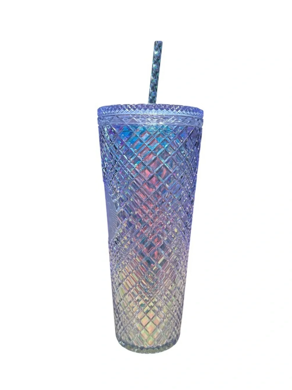 2022 Starbucks Iridescent Blue-Purple Diamond Tumbler with Straw